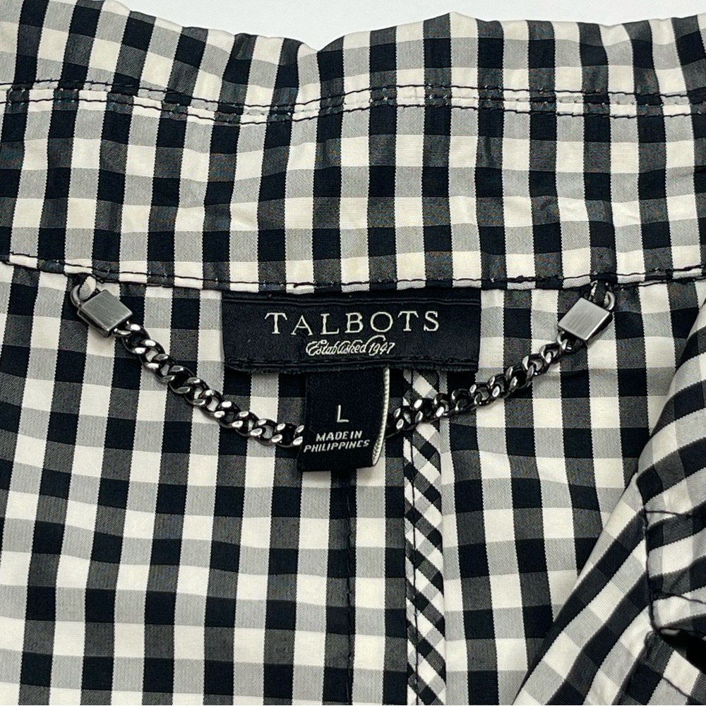 TALBOTS Womens Black White Gingham Lightweight Belt Jacket Dolman Sleeve Size L - Picture 3 of 5